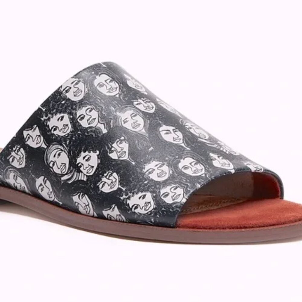 KELSI DAGGER BROOKLYN Ruthie printed leather flat slide sandal faces 6.5